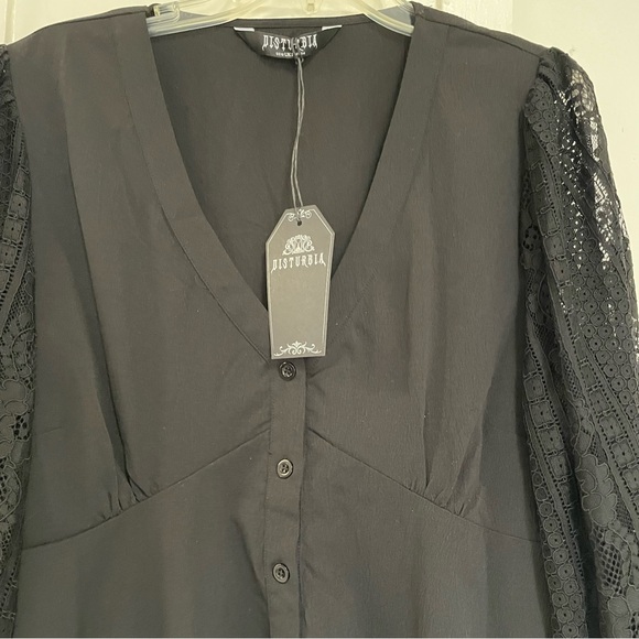 Disturbia Black Dress with Lace Sleeves gothic romantic size 12 - Picture 4 of 10